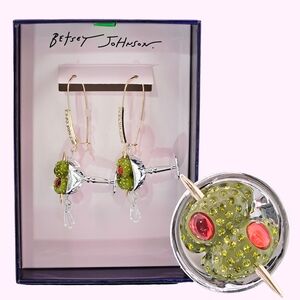 BUNDLE Betsey Johnson Martini Glass Drop Earrings Green & Cocktail Ring Gifts 🍸